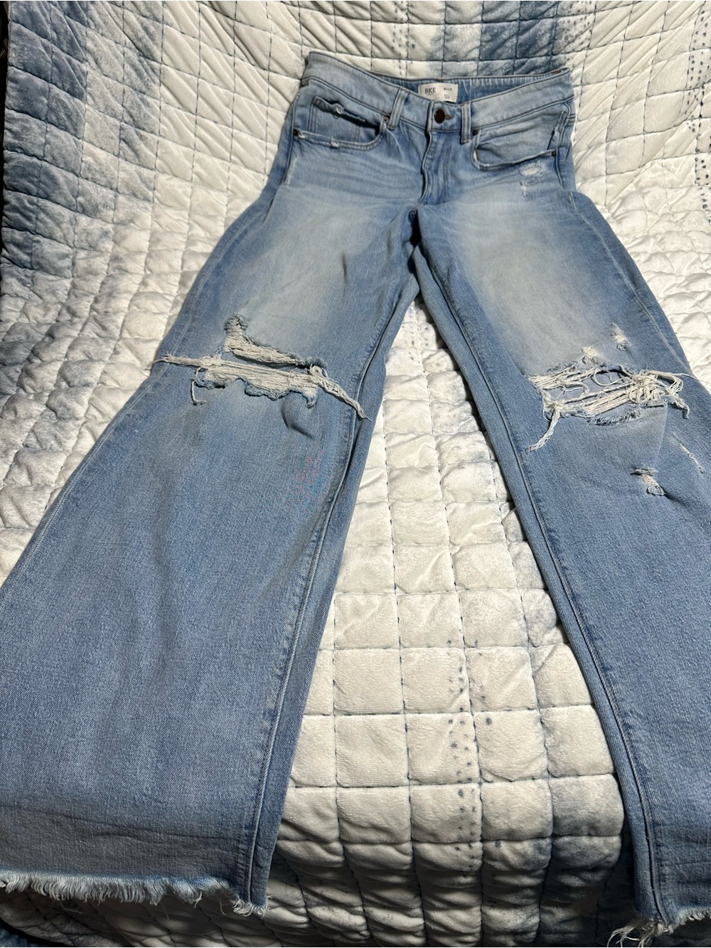 BKE Light Blue Distressed Wide-Leg Jeans